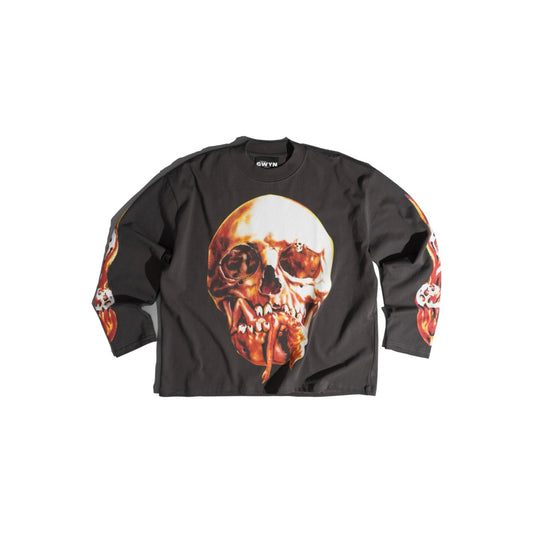 GWYN SINGLE SKULL LONG SLEEVED T-SHIRT/ GRAY