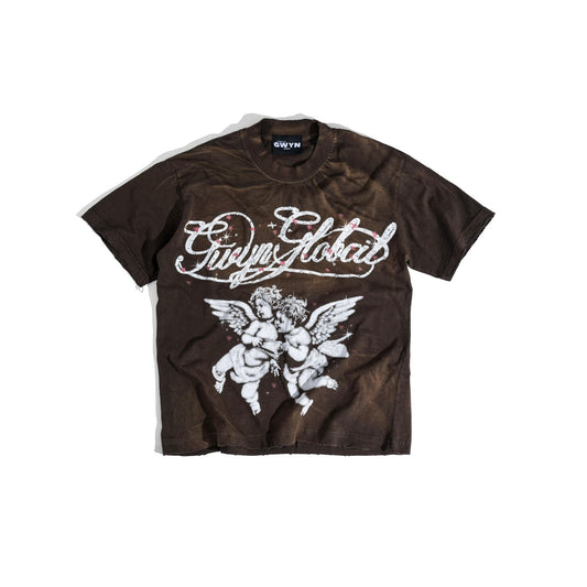 GWYN TWIN CHERUB WASH T-SHIRT/ WASHED BROWN